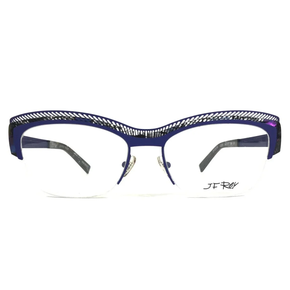 J.F. Rey Eyeglasses Frames JF2574 2200 Blue Gray Demi Cat Eye Half Rim 54-17-136